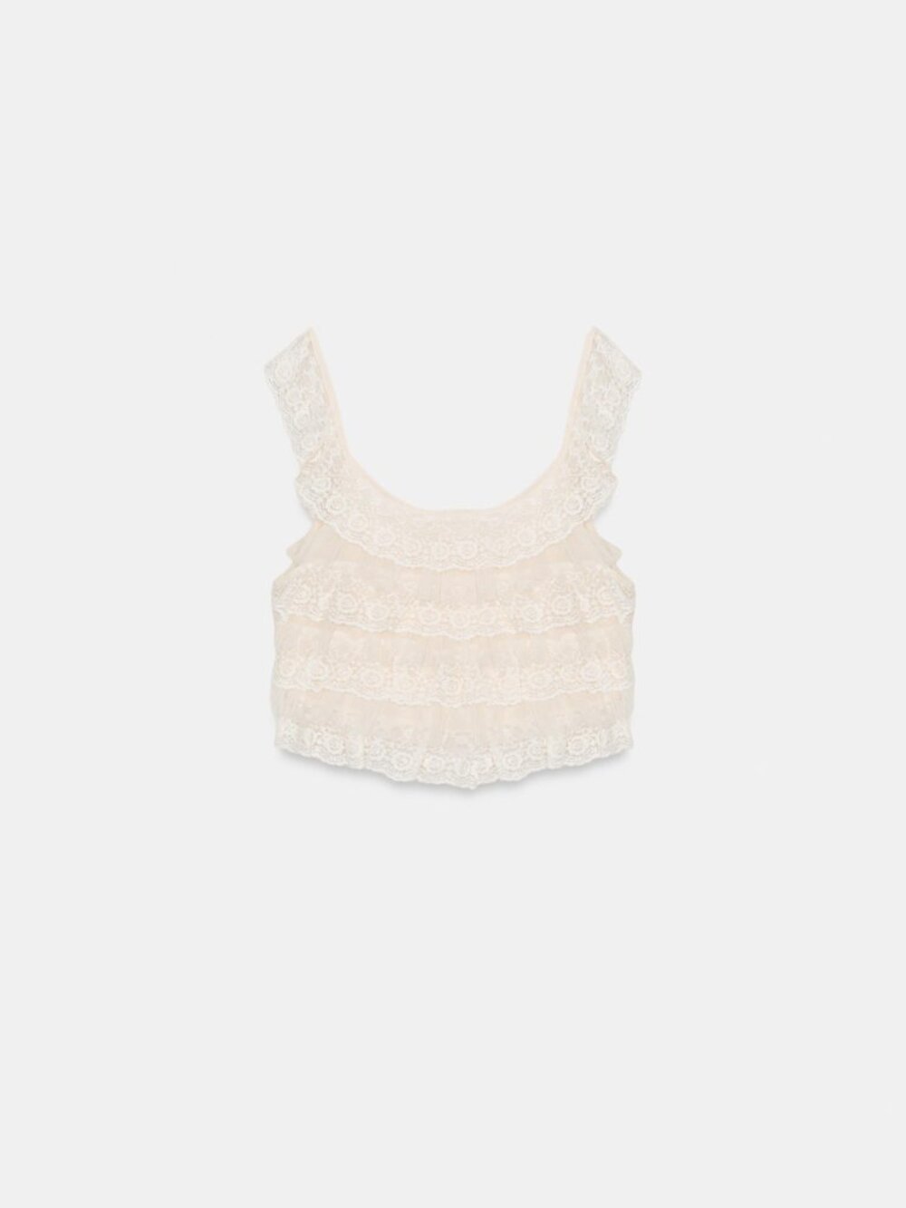 Zara Ecru Ruffled Lace Top Size XS - Picture 4 of 10